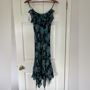 Le Chateau Floral Blue and Green Midi Dress